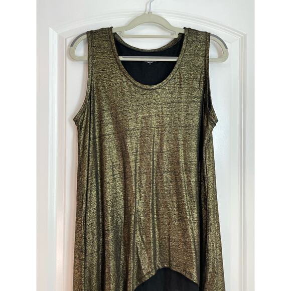 Eileen Fisher Metallic Gold Asymmetric Sleeveless Organic Linen Blouse Medium - Picture 4 of 8
